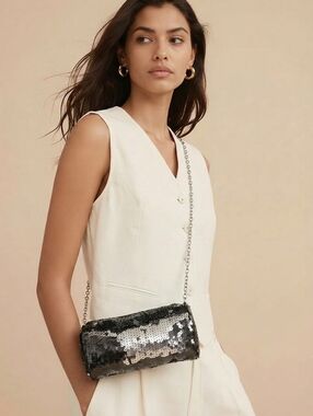 NWT silver grey cube sequin evening purse